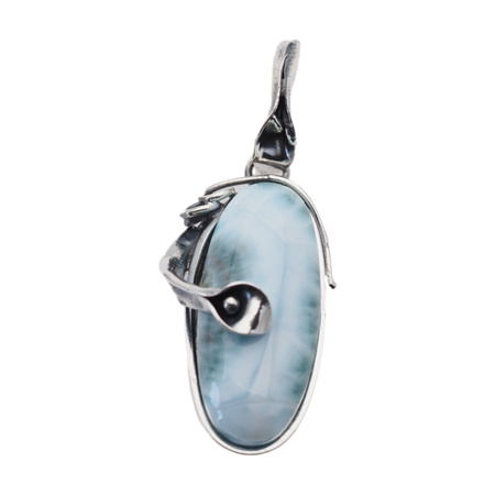 Zawieszka - larimar srebrze oksydowanym  z liśćmi