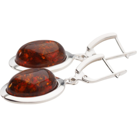 Kolczyki - koniakowy Bursztyn owalny i srebro