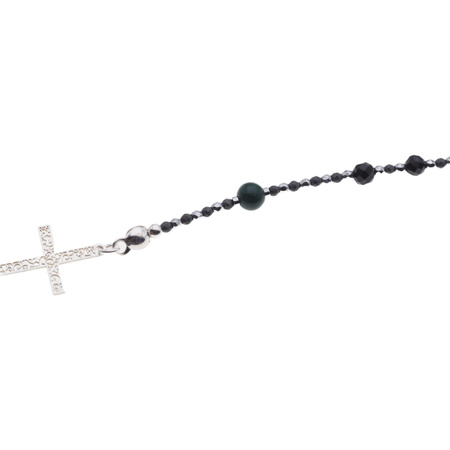 Naszyjnik różaniec - Turmalin, hematyt, Malachit i srebro