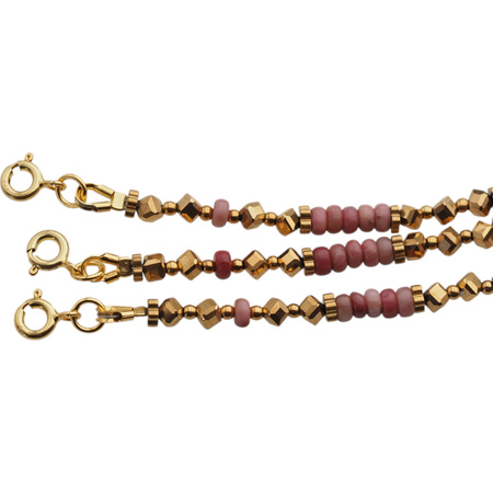 Naszyjnik - Rodonit, Hematyt złoty i srebro złocone