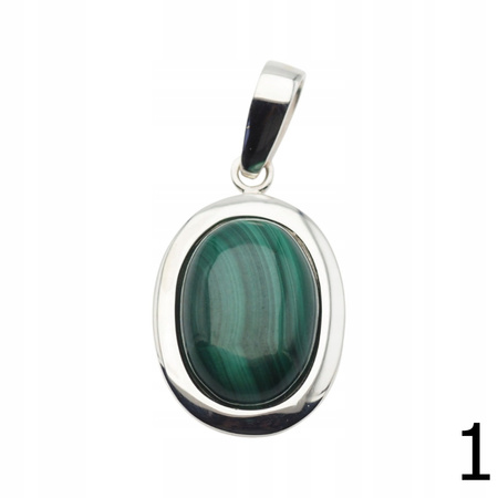 Zawieszka z owalnym malachitem w srebrze