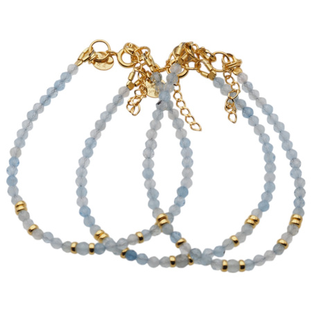 Bransoletka - Akwamaryn cięte kulki i srebro złocone