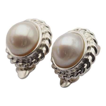 Klipsy - Perły białe koło w srebrze