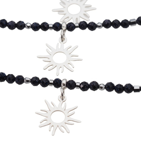 Naszyjnik - Noc Kairu, hematyt, słońce i srebro