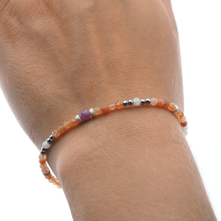 Bransoletka - Kamień Słoneczny, Księżycowy Kryształ Górski, Rubin i srebro