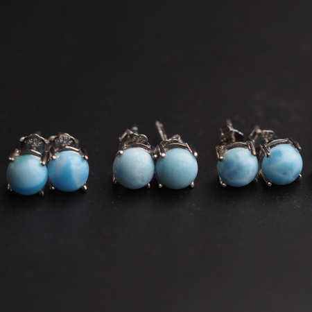 Kolczyki sztyfty - Larimar okrągły i srebro rodowane