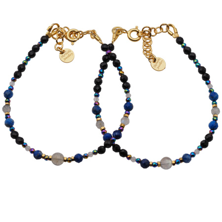 Bransoletka mix - Turmalin, Lapis Lazuli, Labradoryt, hematyt i srebro złocone