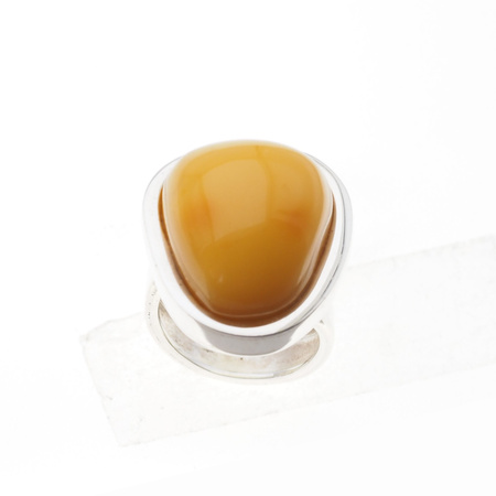 Pierścionek regulowany - Mleczny Bursztyn trapez w srebrze