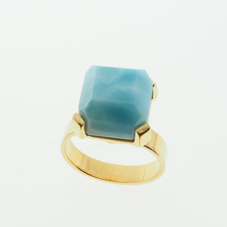Pierścionek regulowany - kwadratowy Larimar w srebrze złoconym