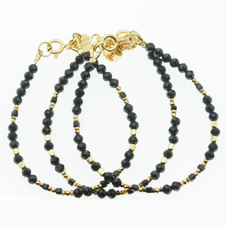 Bransoletka - cięty Turmalin czarny. Hematyt i srebro złocone