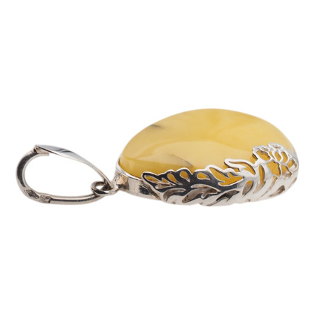 Zawieszka - Bursztyn mleczny łza w srebrze