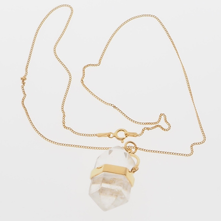 Naszyjnik - Kryształem Górskim sopel w okuciu na łańcuszku złoconym