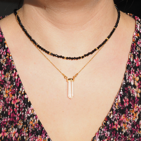 Naszyjnik regulowany - Turmalin czarny fasetowane kulki i srebro złocone