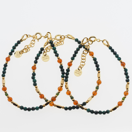 Bransoletka mix - Malachit, Granat brązowy, Hematyt i srebro złocone