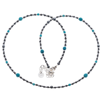 Naszyjnik regulowany - Turkus, Hematyt i srebro