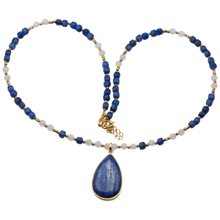 Naszyjnik z Kyanitem i Kamieniem Księżycowym – ręcznie wykonany, srebro pozłacane 925