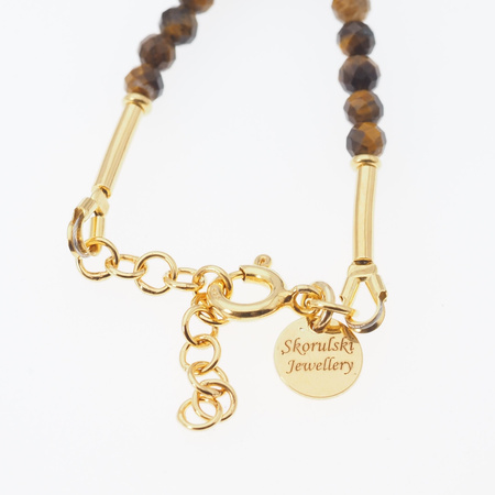 Naszyjnik - Tygrysie Oko fasetowane kulki i srebro złocone