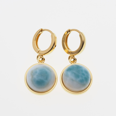 Kolczyki - Larimar okrągły 11-12 mm w srebrze złoconym
