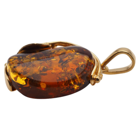 Zawieszka z liściem - Bursztyn koniakowy w srebrze złoconym