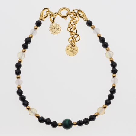 Bransoletka mix - Turmalin, cytryn, kwarc różowy i srebro złocone