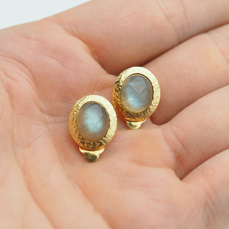 Klipsy - Labradoryt owalny w srebrze złoconym