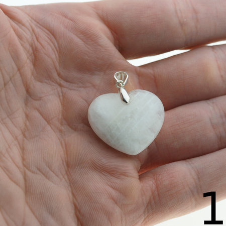 Zawieszka - Kamień Księżycowy serce w srebrze