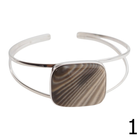 Bransoletka sztywna - Krzemień Pasiasty prostokąt i srebro