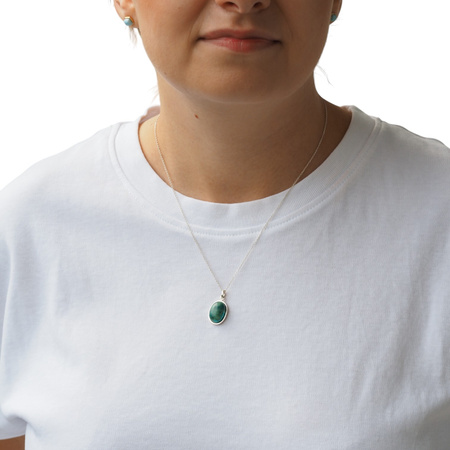 Zawieszka - Chryzokola owal 14x10 mm w srebrze