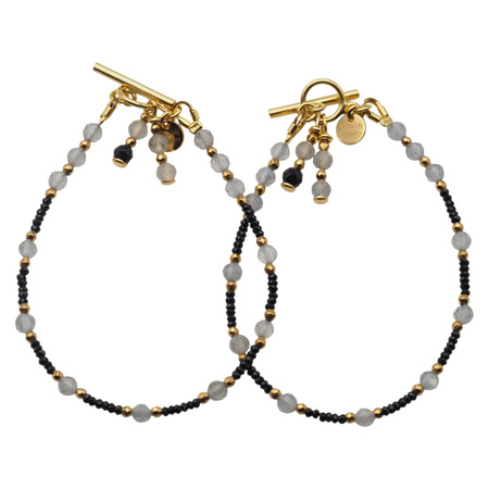 Bransoletka mix - Turmalin, labradoryt, hematyt złoty i srebro złocone