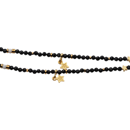 Naszyjnik - Turmalin, Koral, Howlit, gwiazdki i srebro złocone (świąteczne)