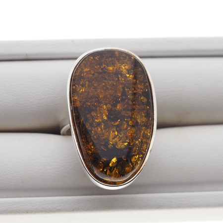Pierścionek regulowany z Bursztynem Zielonym w srebrze