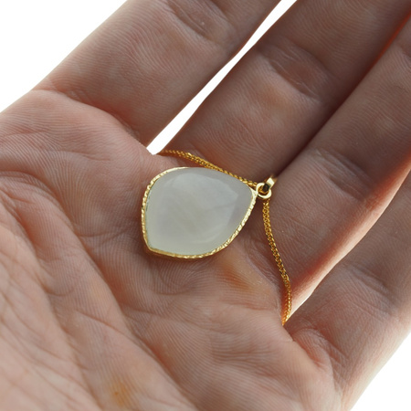 Naszyjnik - Zawieszka z Kamieniem Księżycowym w srebrze złoconym na łacńuszku