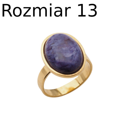 Pierścionek regulowany z Czaroitem w srebrze podwójnie złoconym