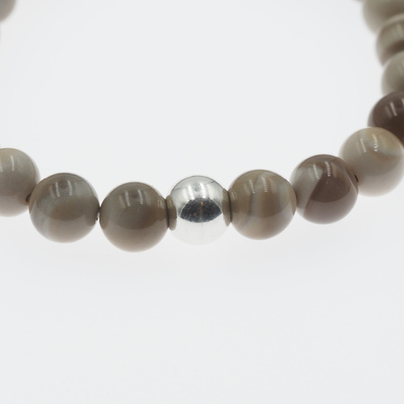 Bransoletka - Krzemień Pasiasty kulki 8mm i srebro