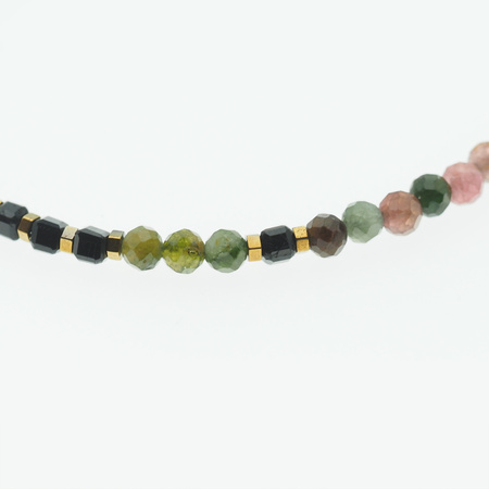 Bransoletka - cięty Turmalin kolorowy. Hematyt i srebro złocone