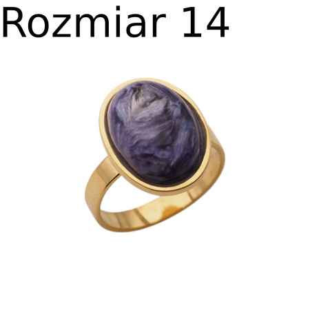 Pierścionek regulowany z Czaroitem w srebrze podwójnie złoconym