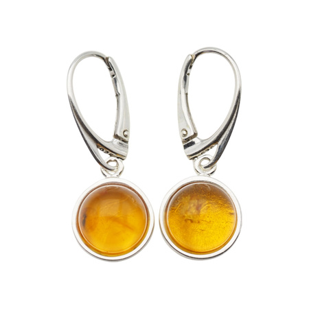 Kolczyki - miodowy Bursztyn okrągły i srebro