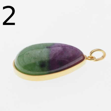 Zawieszka - Zoisyt z Rubinem łza w srebrze złoconym