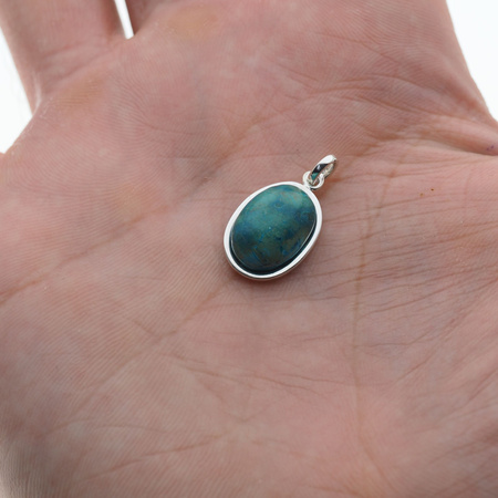 Zawieszka - Chryzokola owal 14x10 mm w srebrze