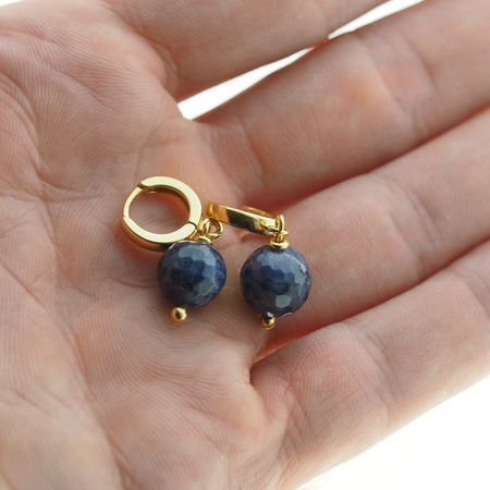 Kolczyki - Szafir kulka w srebrze zloconym