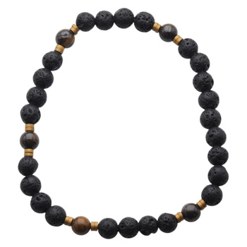 Bransoletka męska na gumce - Bronzyt, lawa i Hematyt