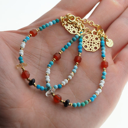 Bransoletka - Turkus, cytryn, onyks czerwony i srebro złocone