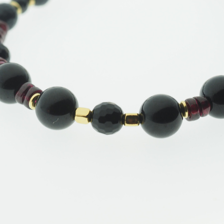 Bransoletka - Turmalin czarny, Granat, i srebro złocone