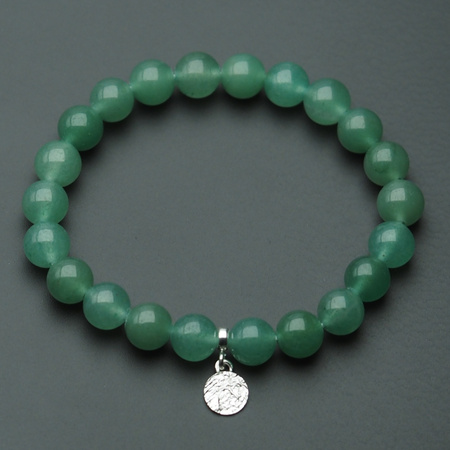 Bransoletka 19 cm - Awenturyn kulki i srebrna młotkowana blaszka