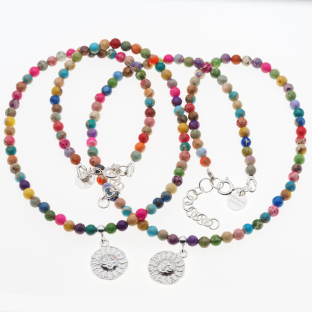 Naszyjnik - Jaspis cesarski kolorowy, słońce i srebro