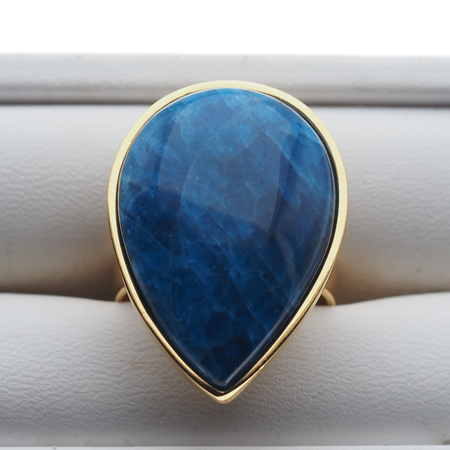 Pierścionek - Apatyt łza w srebrze złoconym (rozmiar 19)