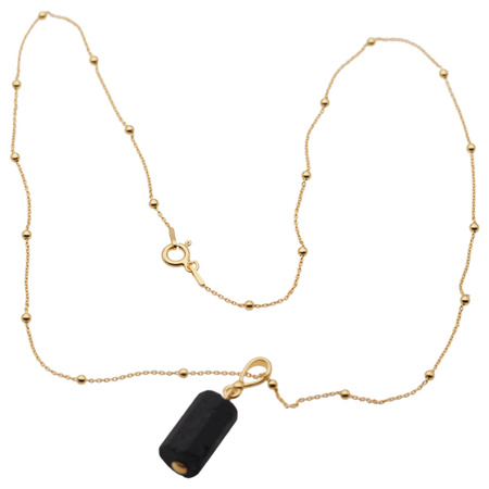 Naszyjnik na łańcuszku -Turmalin czarny surowa bryłka w srebrze złoconym