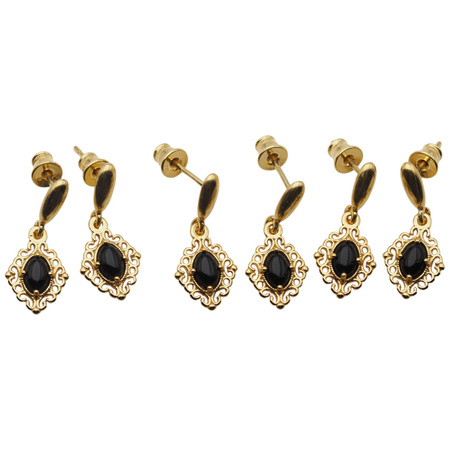 Kolczyki z Onyksem – ręcznie wykonane, srebro pozłacane 925