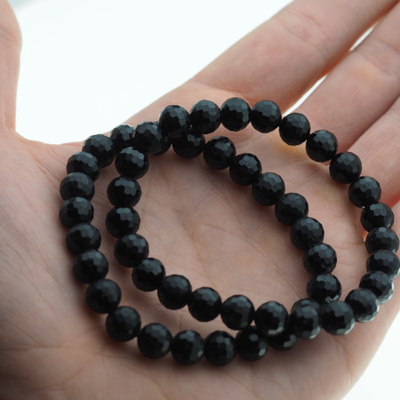 Bransoletka - Turmalin czarny fasetowane kulki 8mm