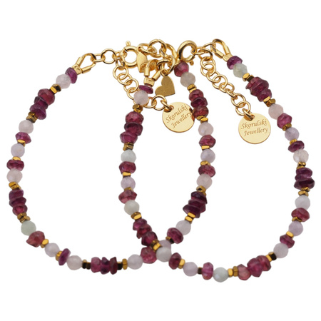 Bransoletka - Morganit, Granat, Hematyt i srebro złocone